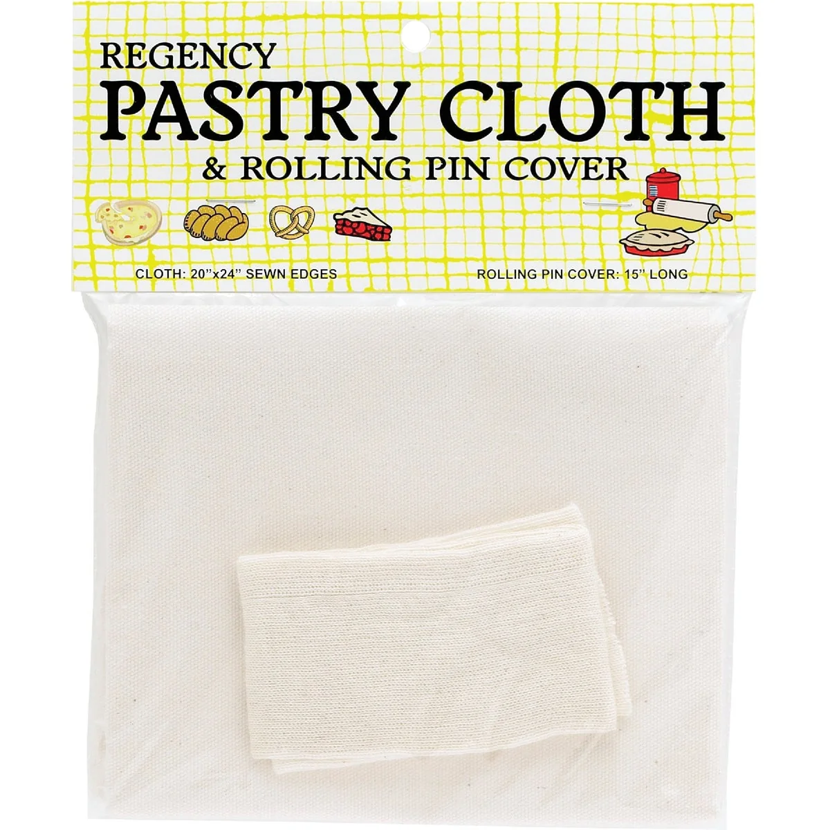 Quality Regency 20 In. x 24 In. Pastry Cloth 15 In. Cotton Rolling Pin Cover Set Crafted