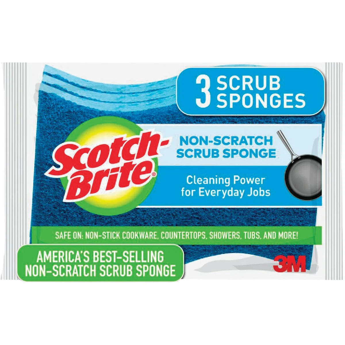 Authentic 3M Scotch-Brite 4.4 In. x 2.6 In. Blue Scratch Scrub Sponge 3-Count Trendy