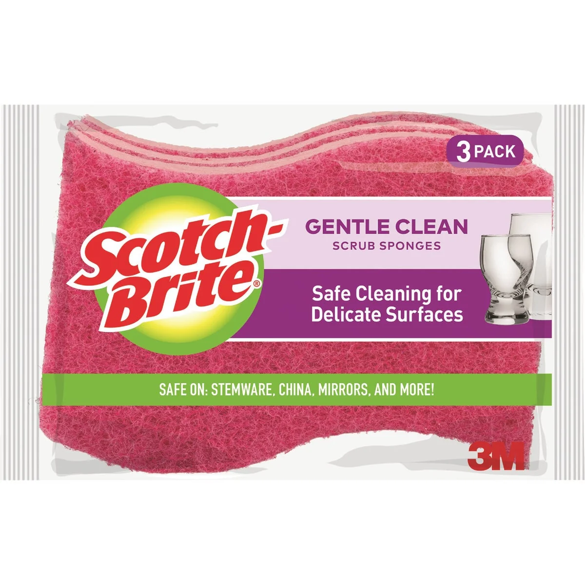 Genuine 3M Scotch-Brite 4.4 In. x 2.6 In. Pink Delicate Scrub Sponge 3-Count Fine
