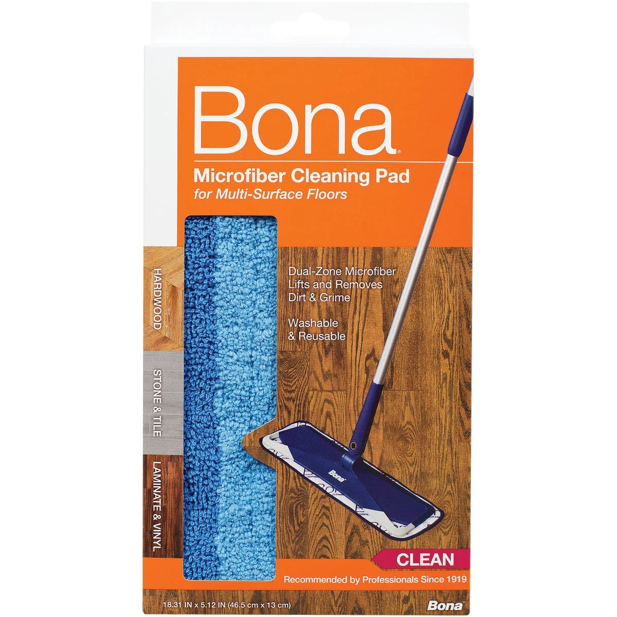 Official Bona 4 In. W. x 15 In. L. Microfiber Cleaning Pad Mop Refill Versatile