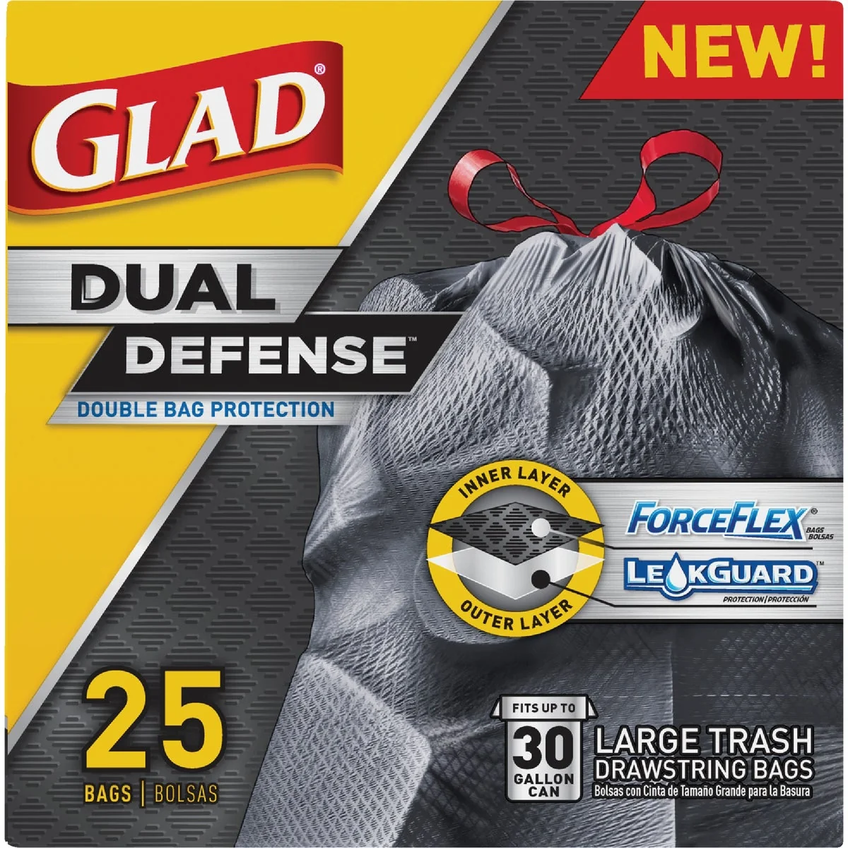 Functional Glad Dual Defense 30 Gal. Large Black Trash Bag 25-Count Optimized