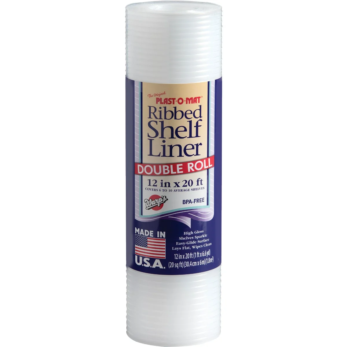 Lightweight Plast-O-Mat 12 In. x 25 Ft. White Ribbed Non-Adhesive Shelf Liner Secure
