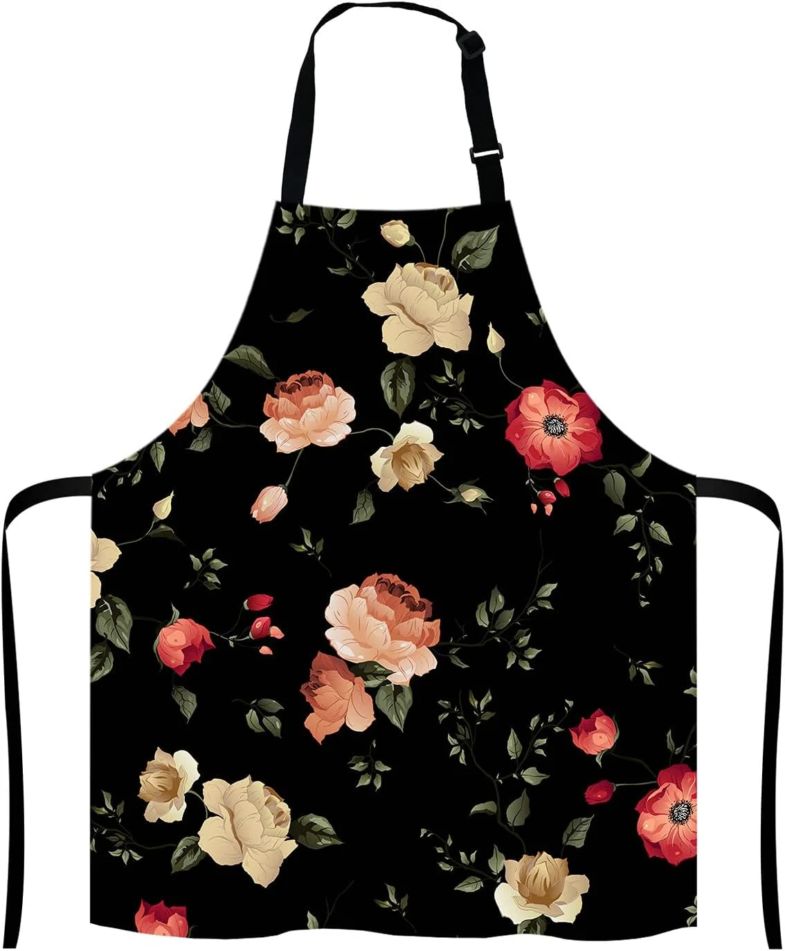 Professional Watercolor Floral Pattern with of Roses Adjustable Bib Apron Kitchen Cooking Baking Gardening Apron for Women Men Healthy