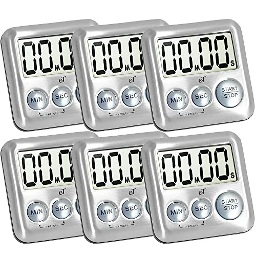 Organic Elegant Digital Kitchen Timer Stainless Steel 6 Count Certified