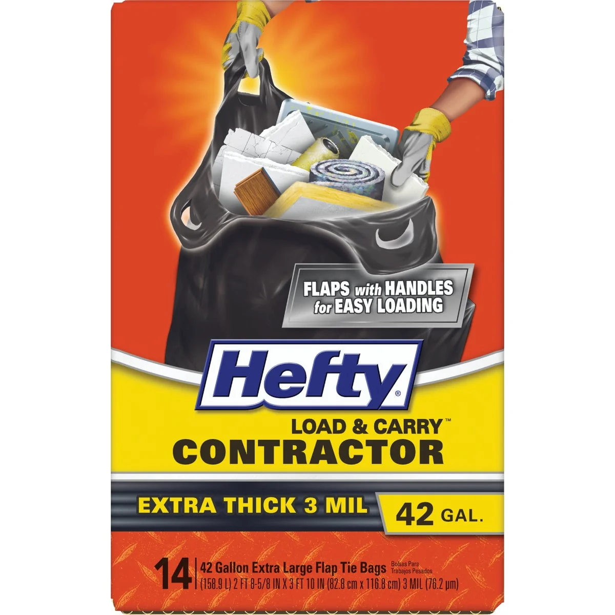 Certified Hefty 42 Gal. Load Carry Contractor Bags 14 Count Sustainable