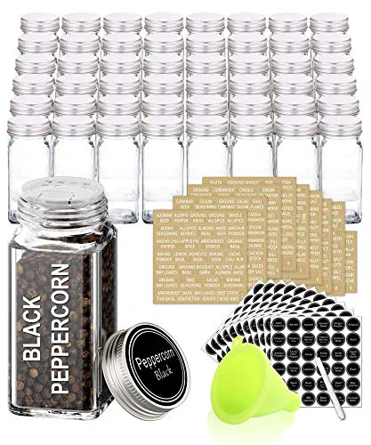 Consistent 48 Pcs 4 oz Glass Spice Jars with Shaker Lids and 703 Spice Labels 48 Count Fashionable