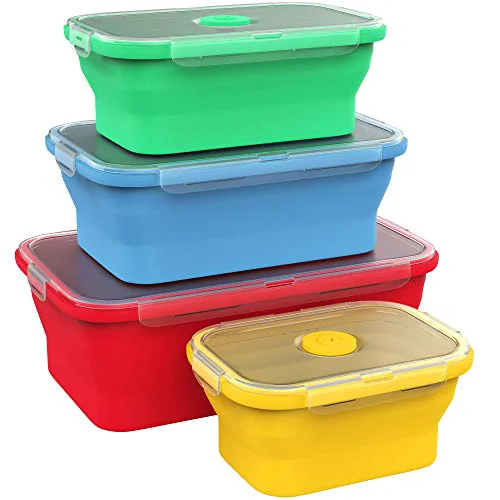 Stylish Silicone Food Storage Containers with BPA Airtight Plastic Lids 4 Count Green