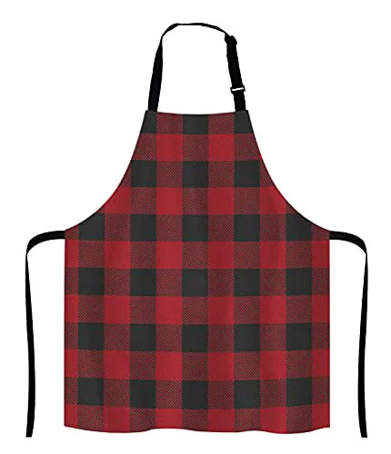 Advanced Black and Red Buffalo Plaids Bib Apron with Adjustable Neck for Men Women Healthy