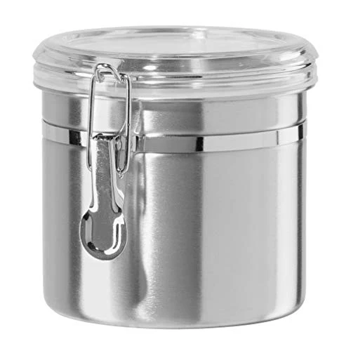 Unique 36 Ounce Stainless Steel Canister with Clear Acrylic Lid and Locking Clamp Selected