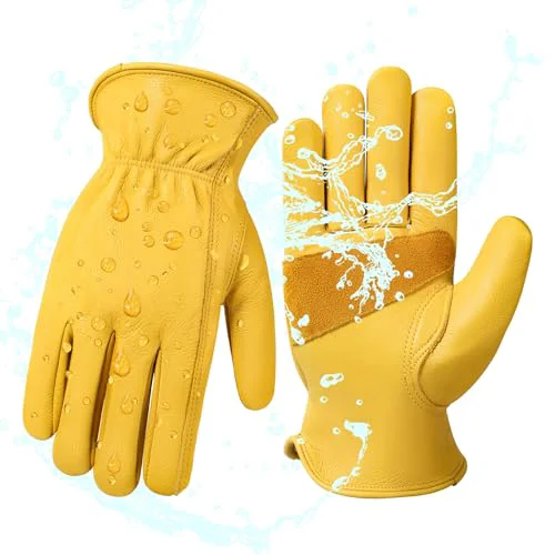 Refined Water Repellent Cowhide Leather Work Gloves for Men 1 Pair Gold XL High-Performance