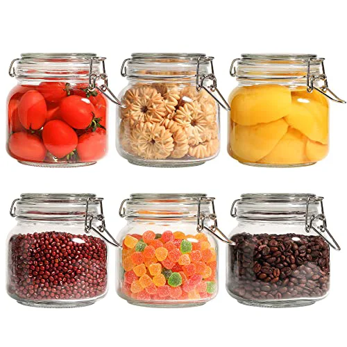 Flexible Square Glass Pickling Jars 27 oz 6 Pack with Airtight Lids Pantry 6 Count Trendy