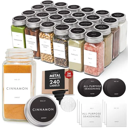 First-Class Thick Glass Spice Jars With Airtight Lids And Labels 4oz 24 Pack 24 Count Classic
