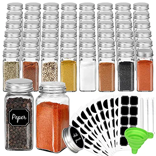 Green 48 Pack 4oz Glass Spice Jars with Metal Caps and Shaker Lid Classic