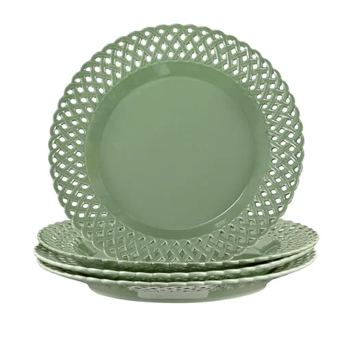 Comfortable Graceful Basketweave Wide Rim 12 inch Dinner Plates 4 Count Eco-Friendly
