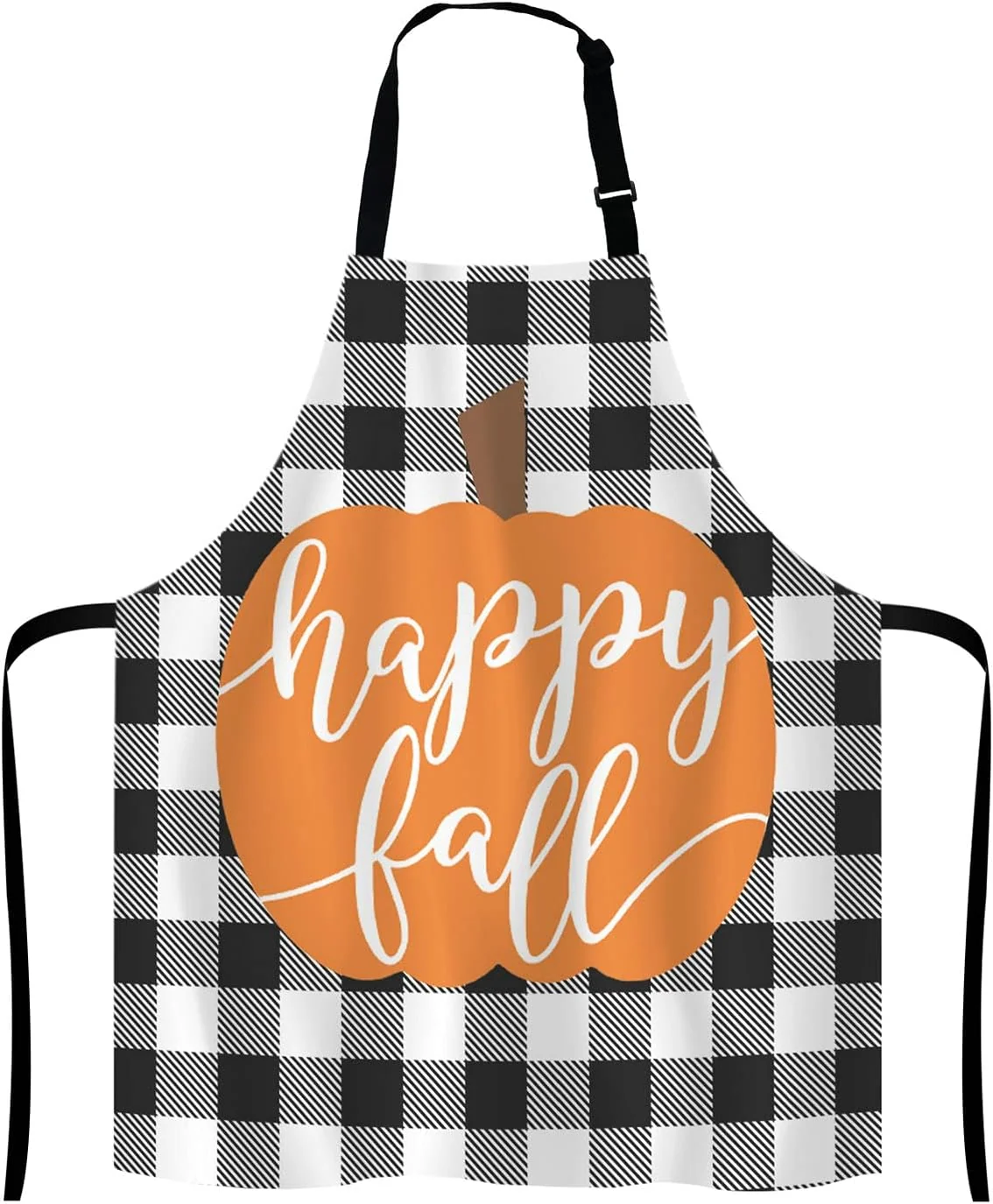 Convenient Happy Fall Pumpkin Thanksgiving Pillow case Buffalo Plaid Adjustable Bib Apron Kitchen Cooking Baking Gardening Apron for Women Men Modern