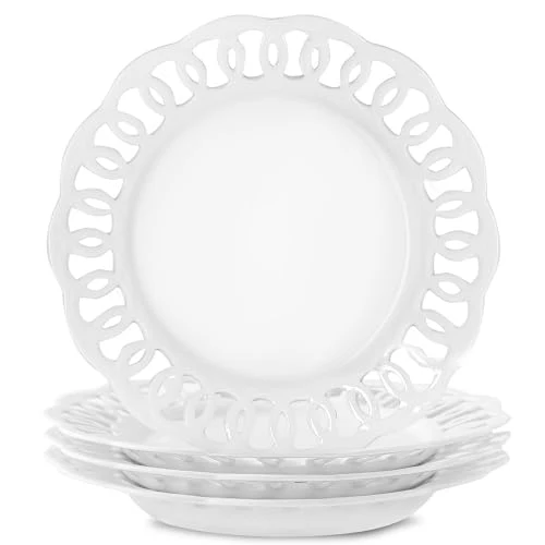 Fast 4 Pack 10 Dinner Serving Plates with Lace Rim 4 Count Dependable