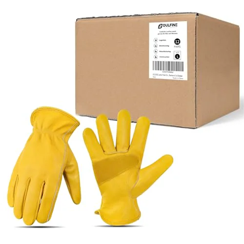 Easy-to-Use Cowhide Leather Gardening Work Gloves for Men 12 Pairs Golden S 12 Count World-Class