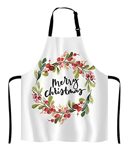 Artisan Merry Christmas Berry Wreath Apron for Women and Men Authentic