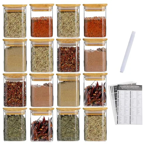 Advanced 16Pcs 7oz Spice Jars Glass Container with 275 Labels 16 Count Safe