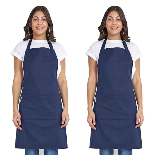 Green Chef Aprons Recycled Cotton Kitchen Apron with an Adjustable Neck with Long Ties 2 Count Environmentally Friendly
