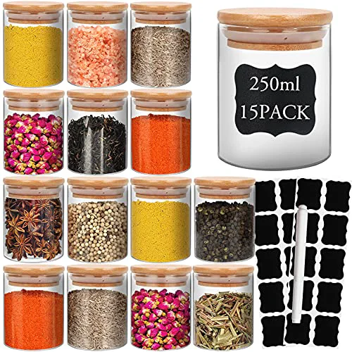 Exclusive 15 Pack 6 oz Glass Jars With Bamboo Lids for Kitchen 15 Count Modern