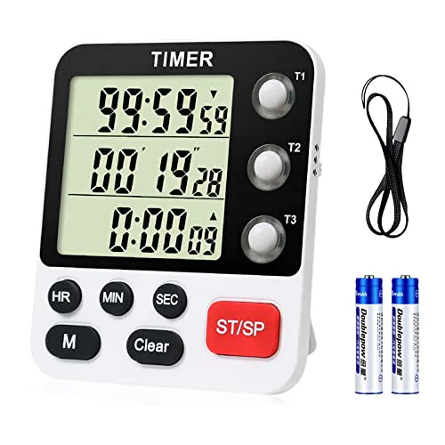Lightweight Digital 3 Channels Kitchen Cooking Multiple Timer with Large LCD Count Up Down Stopwatch ON Off Switch Timer for Teaching Reading 3 Refined