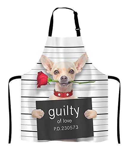 Official Cute Chihuahua Dog with Rose Bib Apron with Adjustable Neck for Men Women Environmentally Friendly