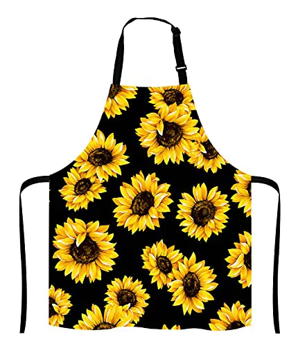 Effective Sunflowers Black Tropical Flower Daisy Adjustable Bib Apron High-End