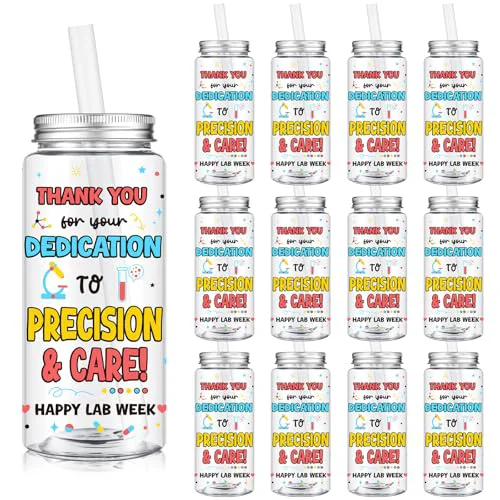 Easy-to-Use 12 Pcs Lab Week 2026 Thank You Tumbler 14.2oz with Lid and Straw 12 Count Soft