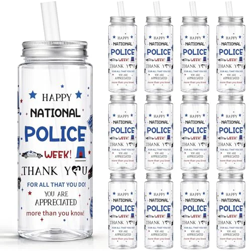 Official 24 Pcs National Police Week Tumbler 14.2oz Plastic with Lid Straw 24 Count Practical
