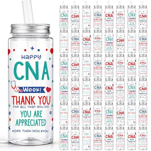 Trendy 24 Pcs CNA Week Appreciation Gifts 14.2oz Nursing Assistant Thank You Tumbler Cups with Lids and Straws Bulk Happy CNA Week Party Favors Medical Assistant Nursing Student Gifts 24 Count Premium