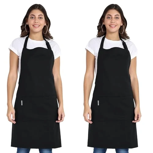 Quality Chef Aprons Recycled Cotton Kitchen Apron with an Adjustable Neck with Long Ties 2 Count Selected
