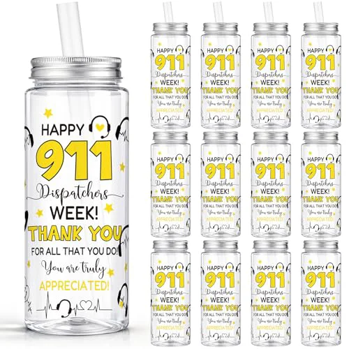 Secure 24 Pcs 911 Dispatch Appreciation Week 14.2oz Tumbler Lid Straw Cups 24 Count Lightweight
