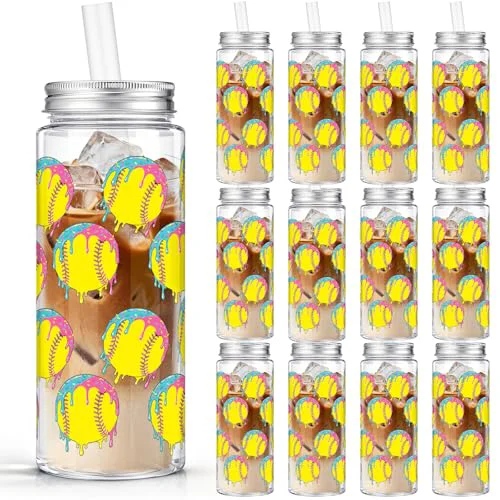 Sophisticated 24 Pcs Ice Cream Softball Cups with Lids Straws 12 Count Smooth
