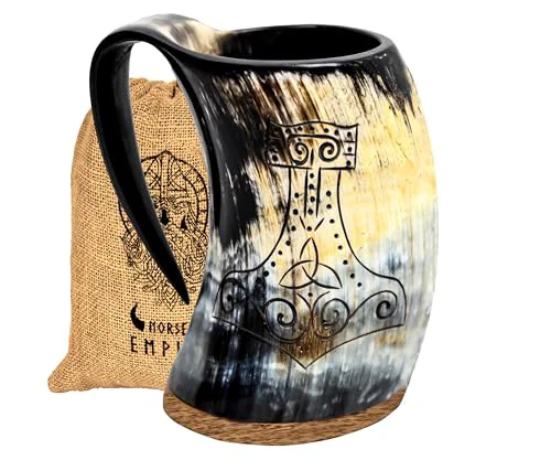 Eco-Friendly Viking Drinking Horn Mjolnir Engraving Mug 3 Count Fine