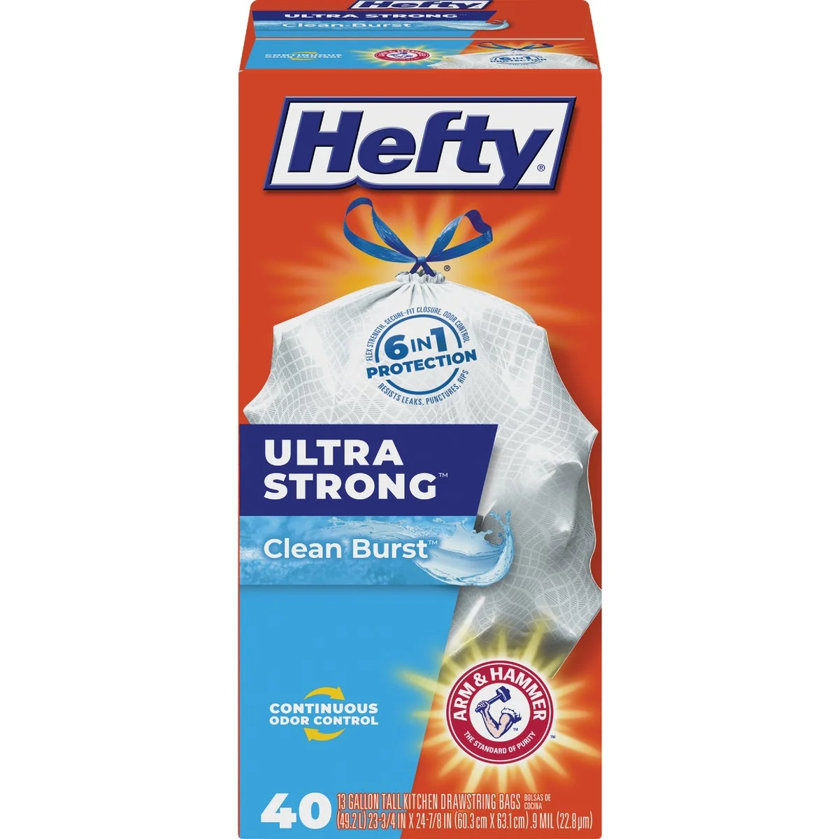 Consistent Hefty Ultra Strong 13 Gal. Clean Burst Tall Kitchen White Trash Bag 40-Count Premium Material
