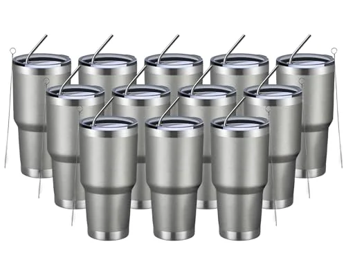 Luxury 30oz Insulated Tumbler With Lids and Straws 12 Count Lightweight