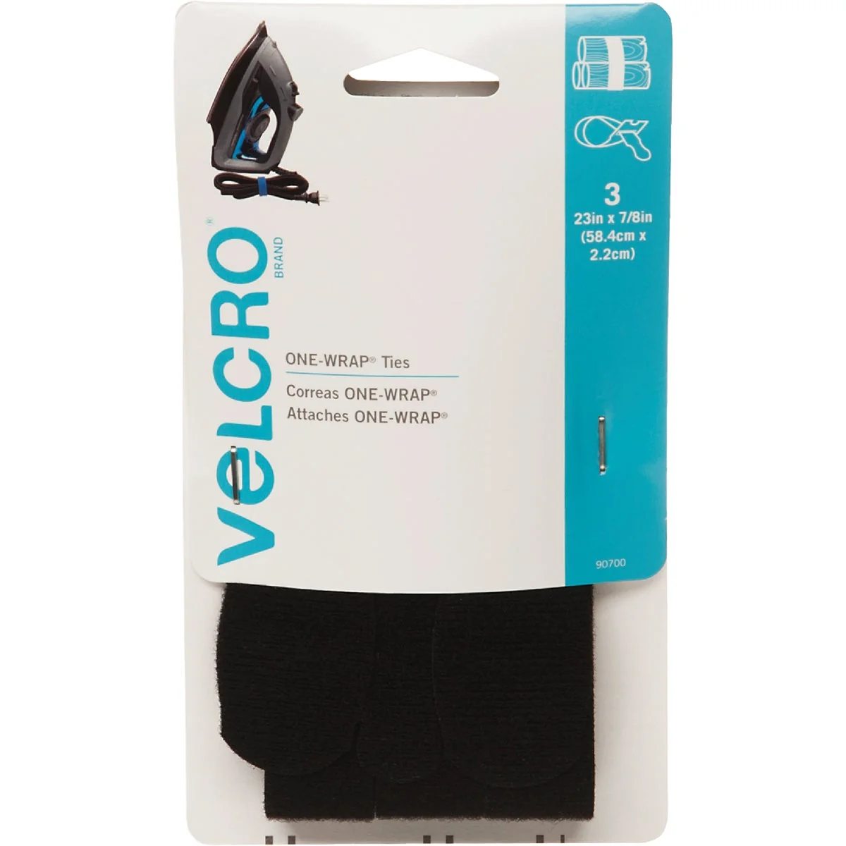 Original Design VELCRO Brand One-Wrap 7 8 In. x 23 In. Black Hook Loop Tie 3 Ct. Enhanced
