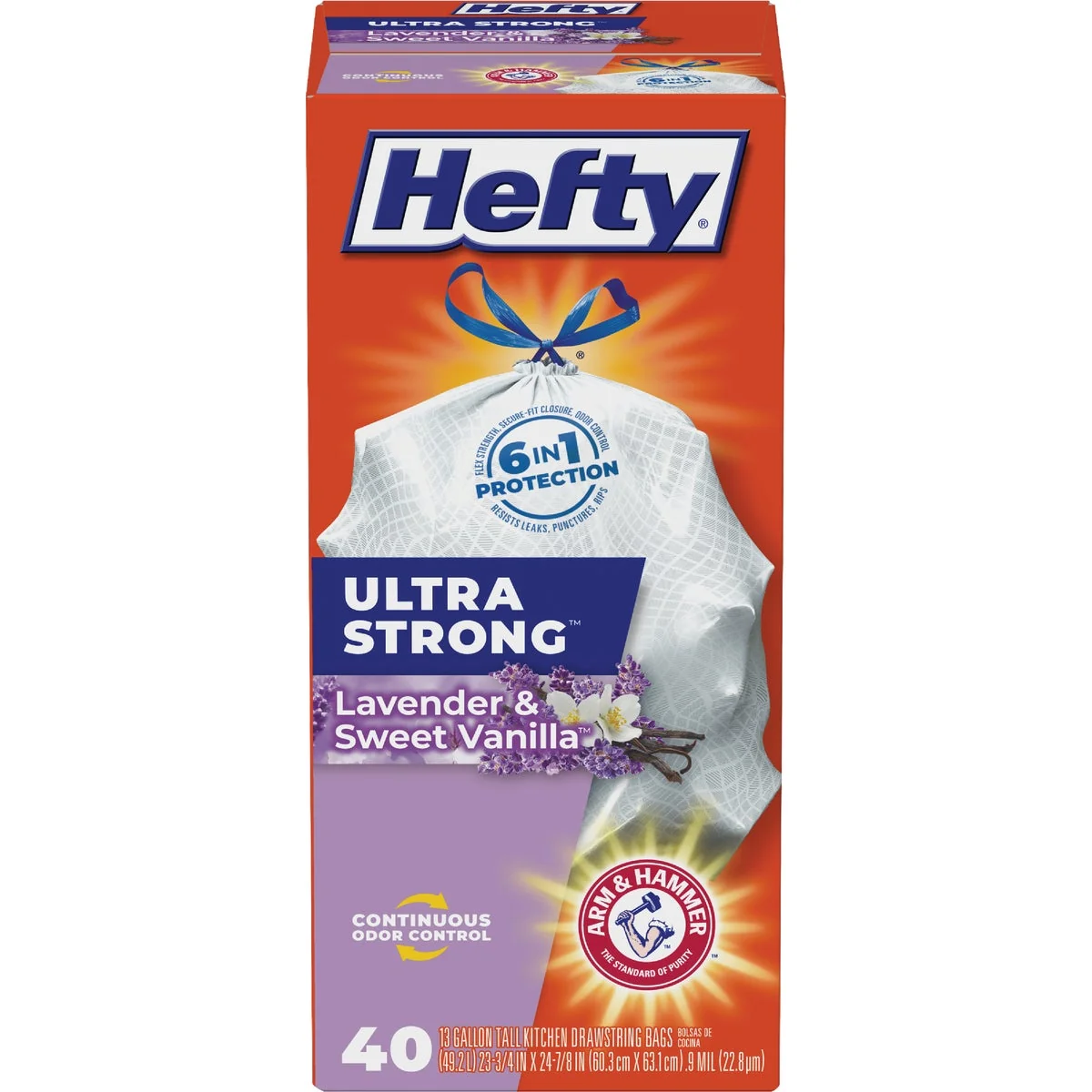 Environmentally Friendly Hefty Ultra Strong 13 Gal. Lavender Vanilla Tall Kitchen White Trash Bag 40-Count Modern