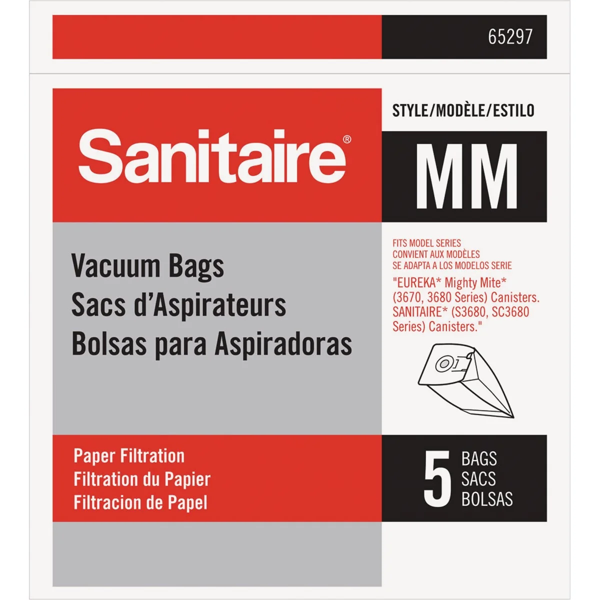 Powerful Sanitaire Standard MM Paper Vacuum Bag 5-Pack Long-Lasting