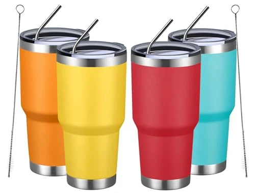 Comfortable 30oz Insulated Tumbler With Lids and Straws 4 Count Proven