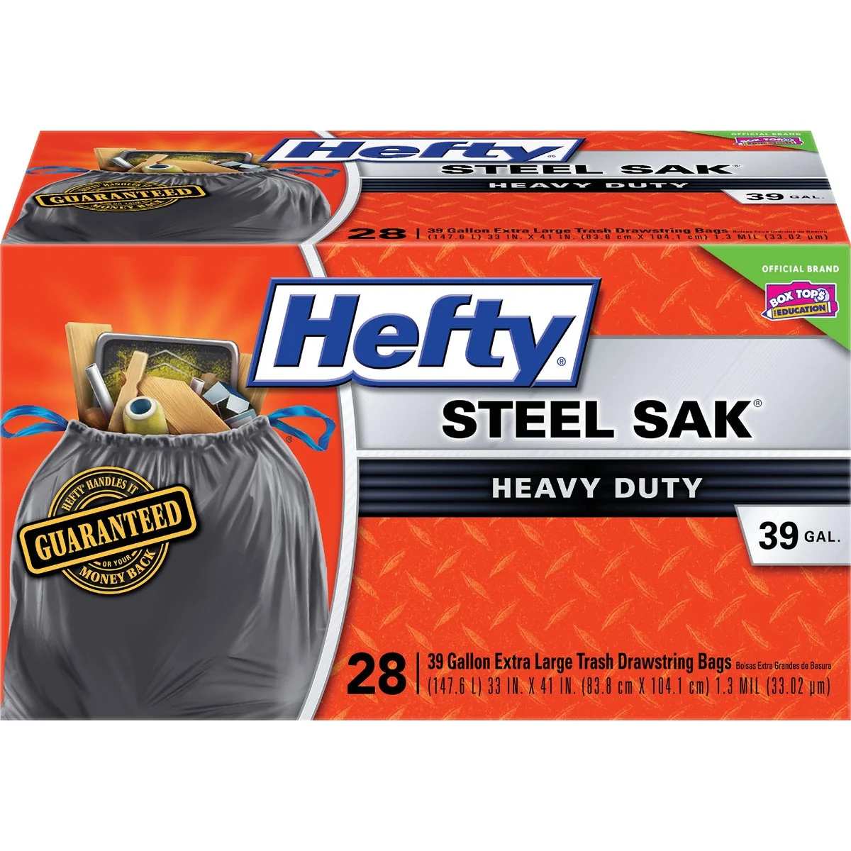 Durable Hefty Steel Sak 39 Gal. Heavy Duty Black Trash Bag 28-Count Professional