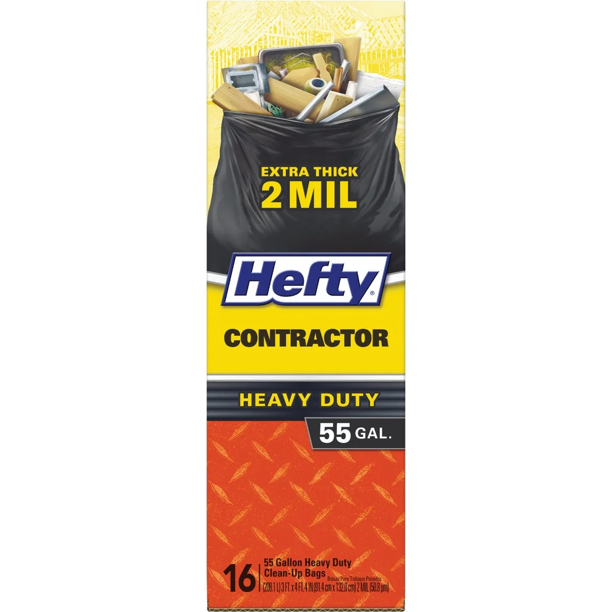 Convenient Hefty 55 Gal. Contractor Black Trash Bag 16-Count Prestigious