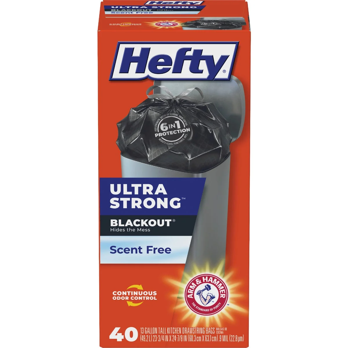 Certified Hefty BlackOut 13 Gal. Tall Kitchen Black Trash Bag 40-Count Safe