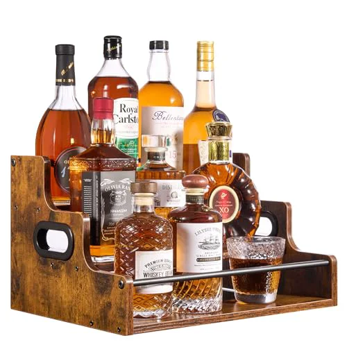 Carefully Designed 3 Tier Liquor Bottle Display Shelf Natural