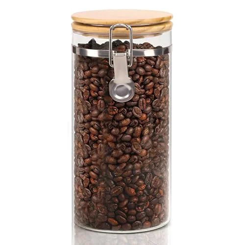 Relaxed Glass Coffee Canister Coffee Containers for Ground Coffee Coffee Bean Storage Airtight Seal with Locking Clamp Specialty