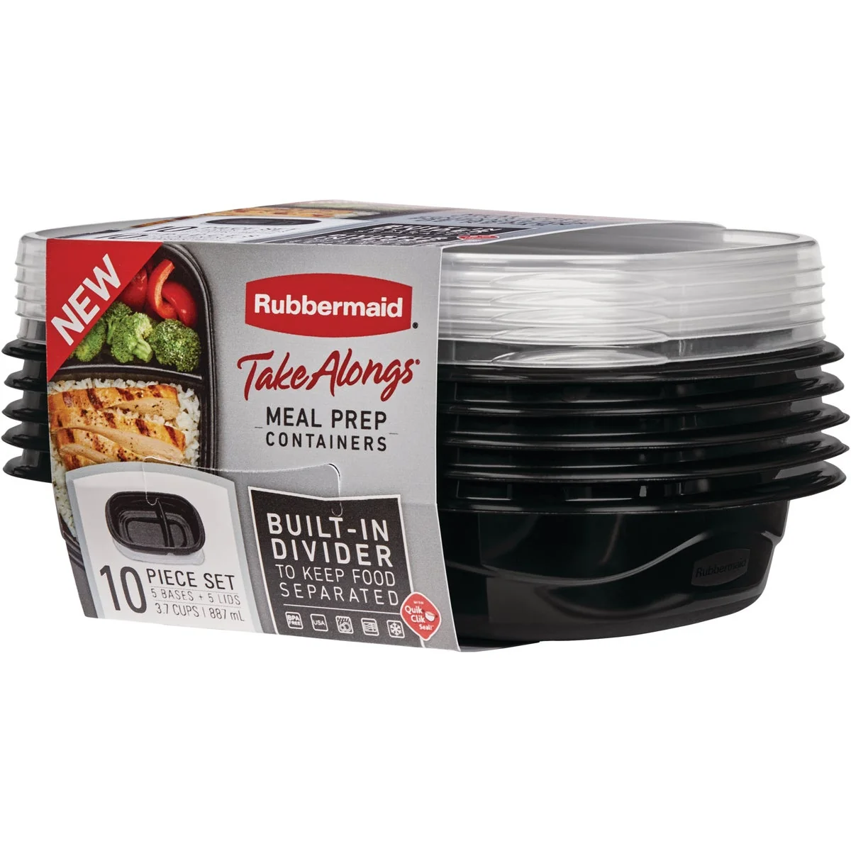 Healthy Rubbermaid TakeAlongs 3.7 Cup Meal Prep Containers with Lids 5-Pack Consistent