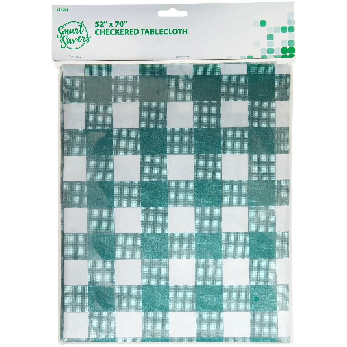 High-Performance Smart Savers 52 In. W. x 70 In. L. Green White Checkerboard Tablecloth Breathable