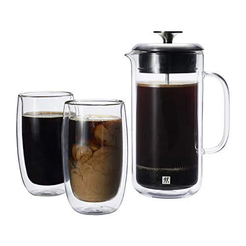 Quality Sorrento Double Wall French Press and Latte Glass 3 Count Clean