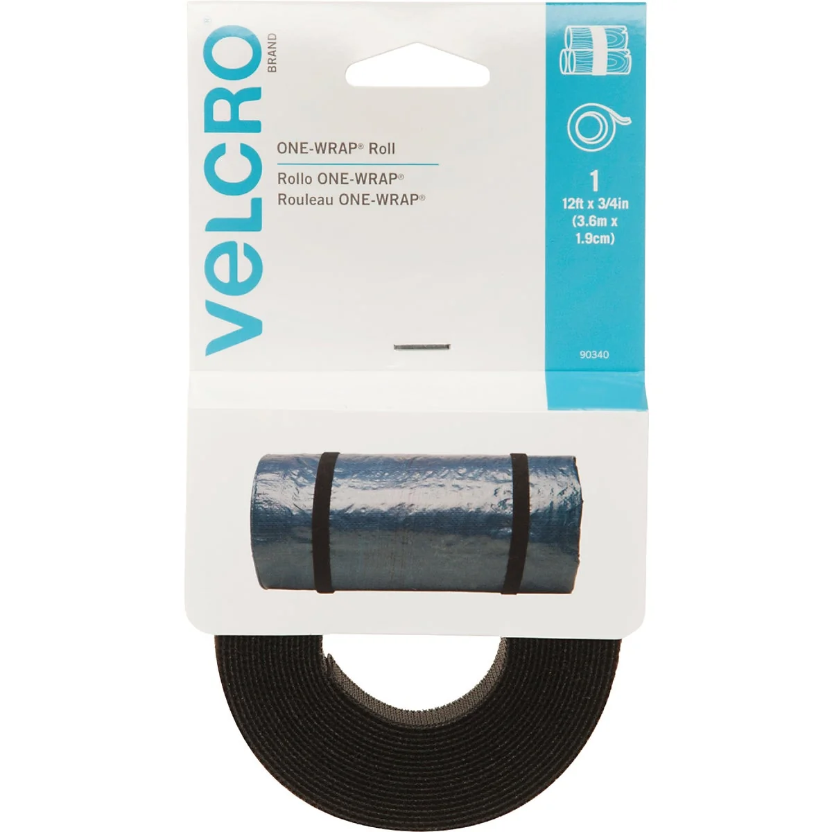 Smart VELCRO Brand One-Wrap 3 4 In. x 12 Ft. Black Multi-Use Hook Loop Roll Powerful
